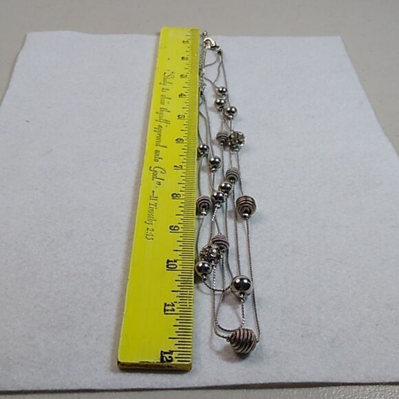 Vintage Silver Tone Metal Beads Rhinestone Three Strands Cottagecore - Picture 6 of 6